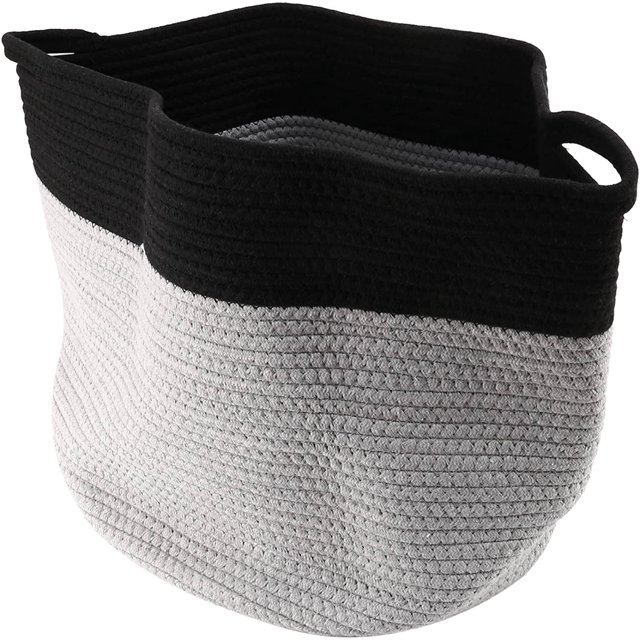 Cesta grande de cuerda de algodón de 15.8 x 15.8 x 13.8 pulgadas, cesto de ropa para bebé, cesta de manta tejida, cesta de guardería, negro y gris JAMW Sencillez
