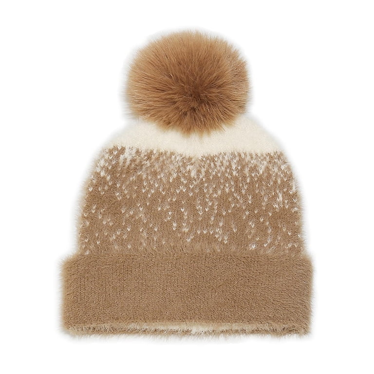 Women’s Brown Winter Fleece-Lined Chunky Knit Beanie Snow Hat Cap Womens Winter Knitted Beanie Hat Warm Fleece Lined with  main image 2