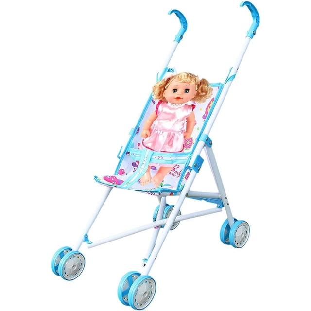 LAICAIW Poussette pour Poupée, Poussette Réaliste pour Poupée, Poussette pour Poupée Pliable pour Enfants, Poussette Pliable pour Poupées, Jouets de Jeu d'Imitation pour Enfants, Poussette de Jeu avec Poignée Confortable