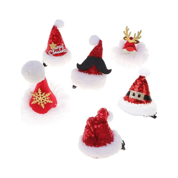EeaseMX 6 pinzas para el pelo con forma de gorro navideño, pequeñas horquillas para el pelo, para niños y adultos.