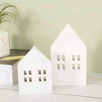 Soimiss 2pcs Mini Houses Wood White House Table Decorations for Festive Atmosphere
