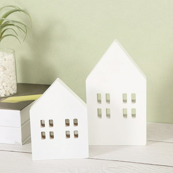 Soimiss 2pcs Mini Houses Wood White House Table Decorations for Festive Atmosphere