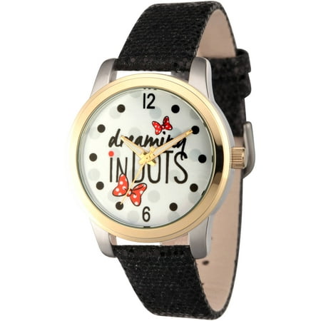 Disney, Minnie Mouse Dreaming in Dots Women's Two-Tone Alloy Watch, Black Sequin Strap