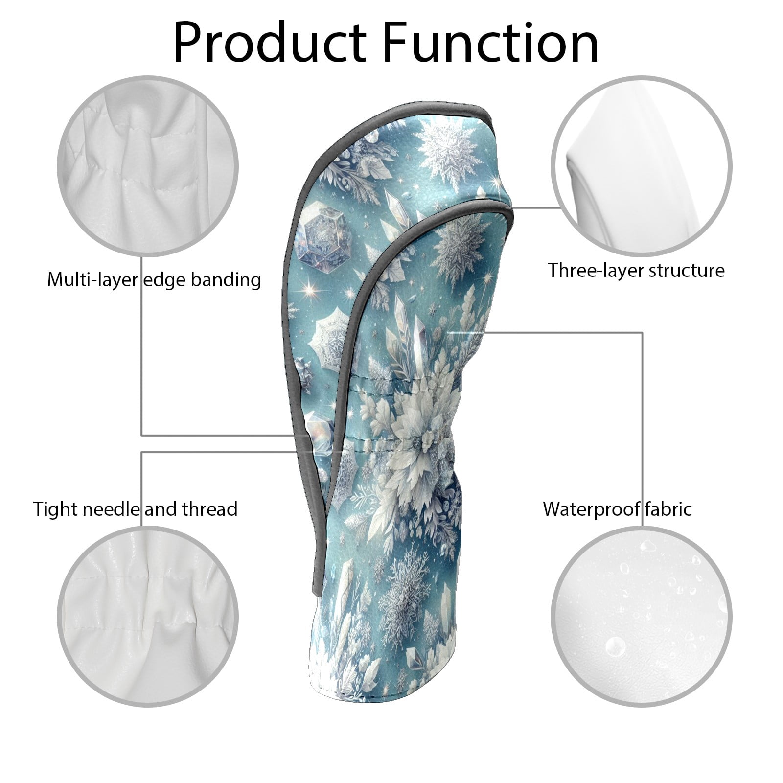 Golf Club Covers, Light Blue Snowflakes Premium PU Leather Driver Hybrid Putter Head Covers with Velvet Lining, Waterproof Golf Gifts for Men Women