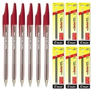Pilot The Better Ballpoint Stick Pens, Fine Point Red Ink 6 Pens & 12 Refills