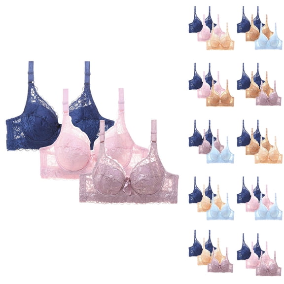 Agkizg Underwire Push Up Bras Full Support Sagging Side Shaping Bra Soft Breathable Daily Comfortable Bra,3-Pack (Women's or Women's Plus)