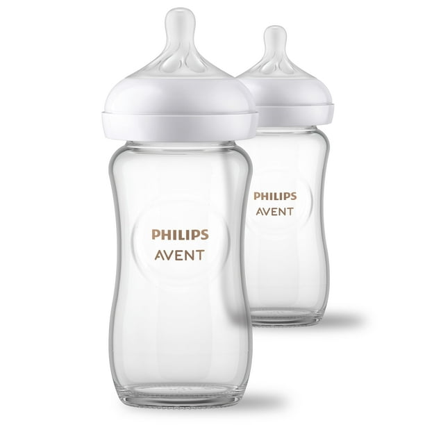 Biberón Philips Avent Glass Natural, 240 ml, paquete de 2