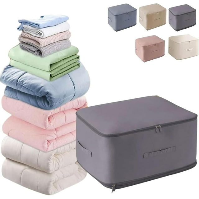 HUGFEGWE Ultra Space Saving Self Compression Organizer, Heavy Duty Moving Bags,Storage Tote for Space Saving, Storage Moving Bags Heavy, Space Organizer for Comforters, Blankets, Bedding,Gray,L