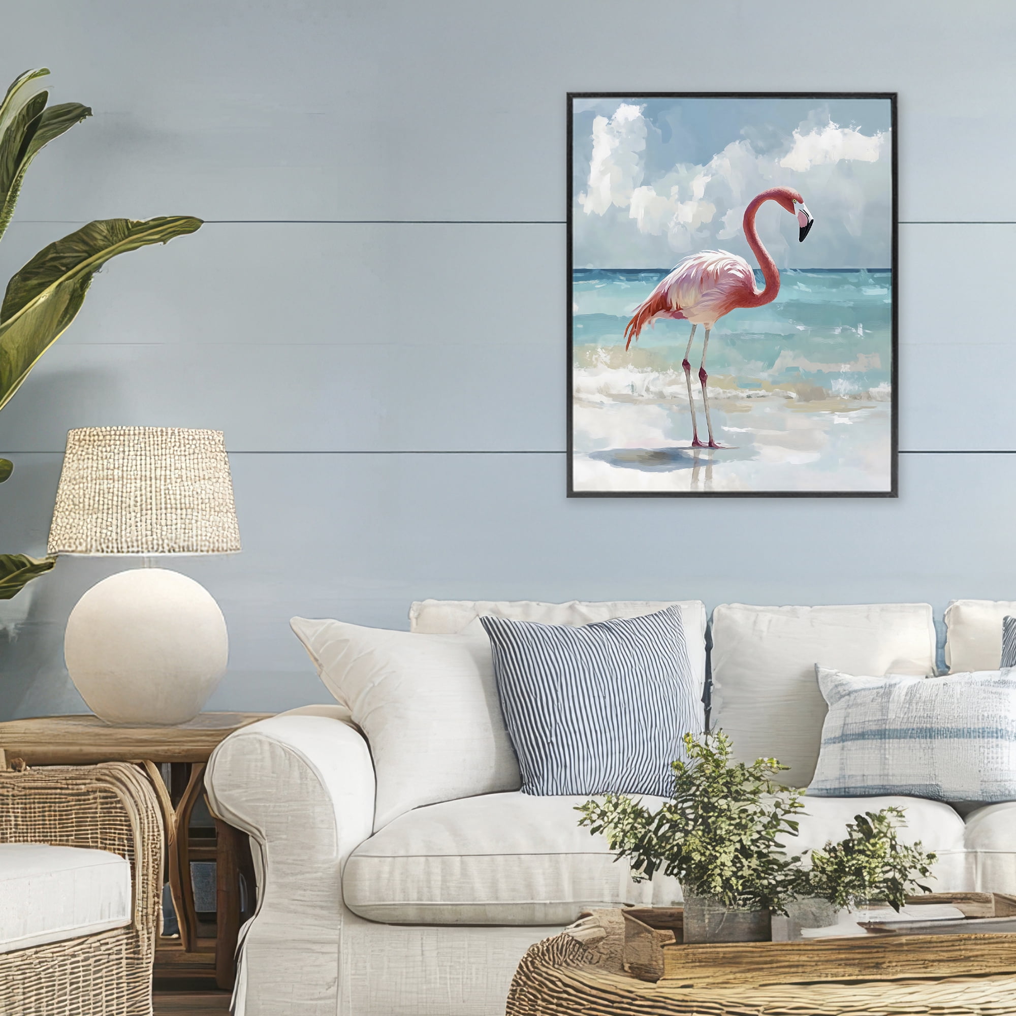 Stupell Industries Flamingo At Shore Black Framed Giclee Art, design by The Prints Vibe