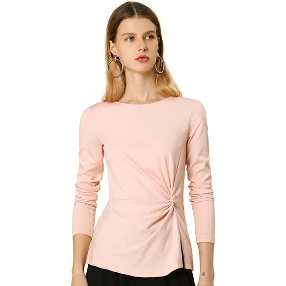 Blusa Básica Allegra K Manga Larga Rosa S