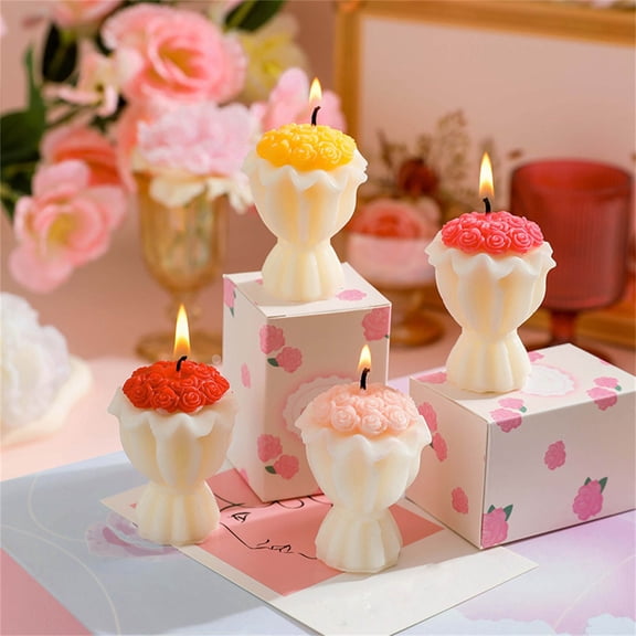 Valentine's Day And Wedding Handmade Creative Bouquets Shaped Scented Candles Decorative Items, 1 Piece Set With Gift Box For Gifting Or Display, Unique Handcrafted Design For