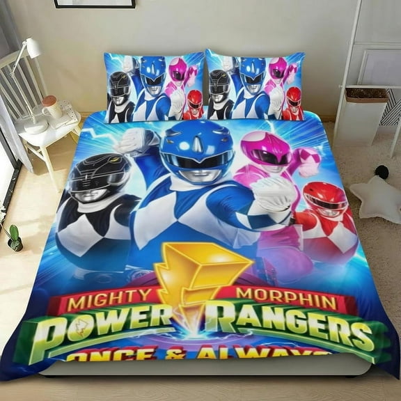 Cartoon 3 Piece Bedding Set Mighty Morphin Power Rangers Comforter Set Cute Duvet Cover Sets Super Soft Girls Bedding Set Kids Bedroom Gifts,1 Duvet Cover with 2 Pillowcases Twin