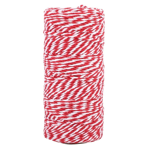 Handcrafted Red And White Twine, Biodegradable Cotton Fibers For Christmas Bakers Twine Ribbon, Easy To Use And Store, Natural Cotton Twine, 100m Length