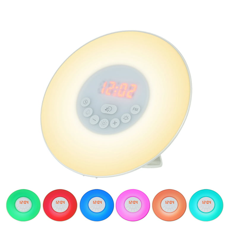 Sunrise Alarm Clock Wake Up Light - Light Alarm with Sunrise/Sunset  Simulation Dual Alarms and Snooze Function, 7 Colour Atmosphere Lamp, 7  Natural