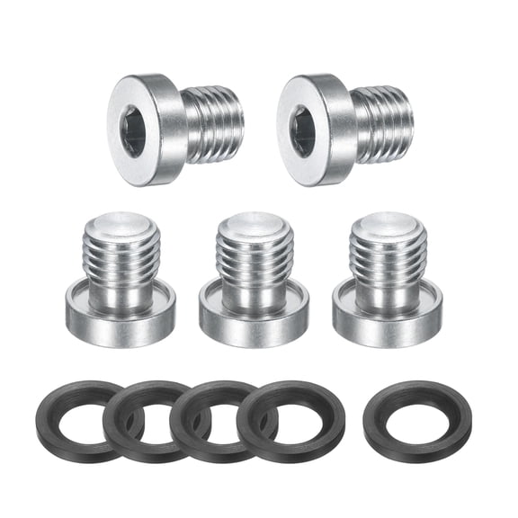 M12 x 1.25 Stainless Steel Pipe Plug 5 Pcs Metric Male Internal Hex Thread Socket with Washer