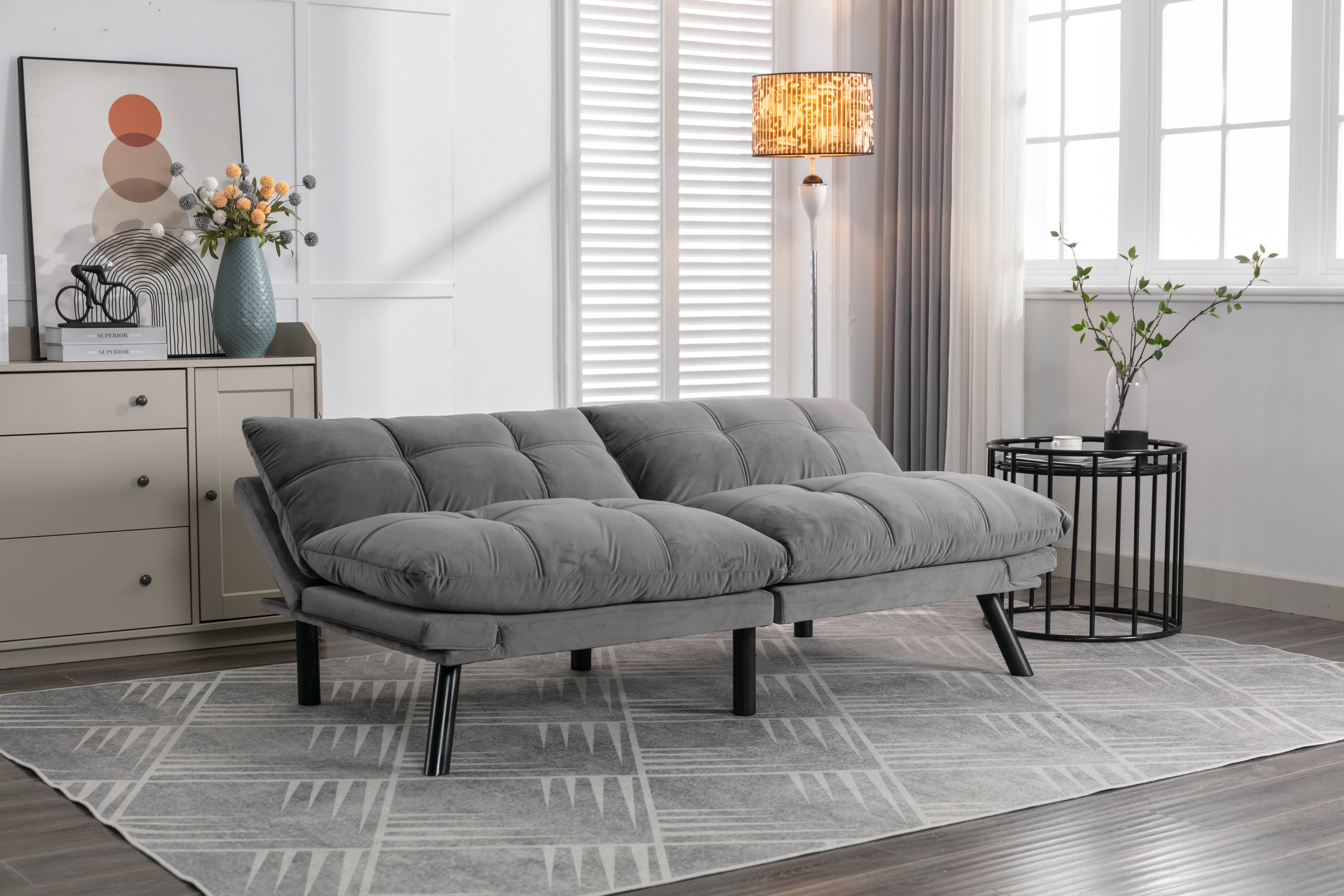 Gewnee Convertible Folding Modern sofa Bed,Upholstered Loveset,Adjustable Armrest and Backrest,Suitable for Living rooms and Apartments.Light Gray