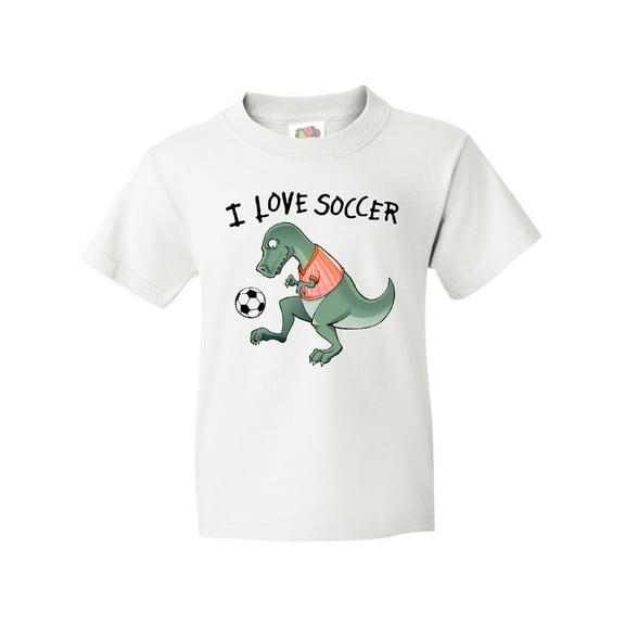 Inktastic I Love Soccer-Dinosaur in Orange Youth T-Shirt