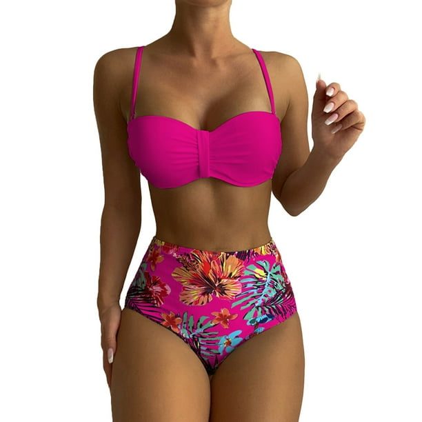 MKLEKYY Trajes De Baño Completo Mujer Womens Bikini Sets High Waisted Two Piece Swimsuits Floral Print Swimwear Swimsuits