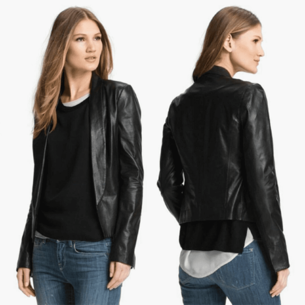 Noora Women's Real Lambskin Leather Black Casual Leather Jacket