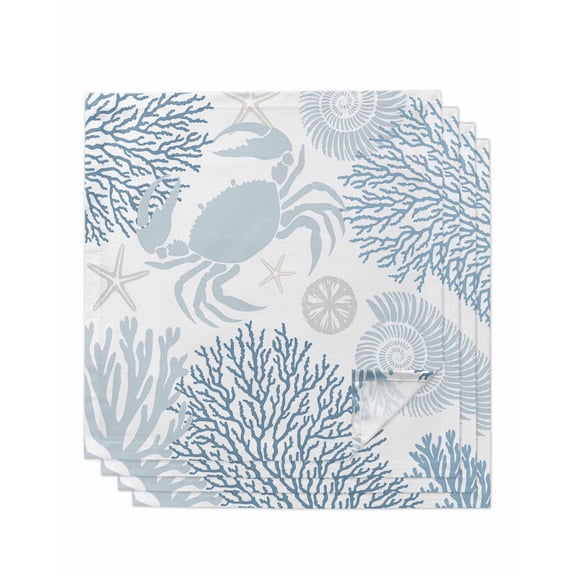 nqOlkjepod Blue Crab Coastal Cloth Napkins Set of 4 Reusable Dinner Napkins, Summer Coral Nautical Cocktail Napkin Washable Table Napkins for Wedding/Holiday Party/Baby Shower 20"x20"