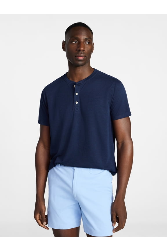 Men's & Big Men's Relaxed Fit Knit Cloth Henley Shirt with Short Sleeves, Sizes XS-5XL