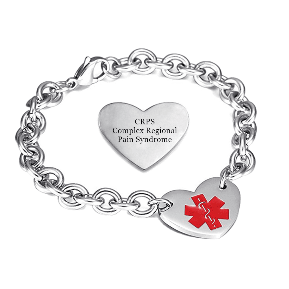 Customized Stainless Steel Medical Alert ID Heart Bracelet for Women Personalized Name ICE Disease Allergy Awareness Identification Jewelry for Emergency, 8.46 inch, with Aid Bag