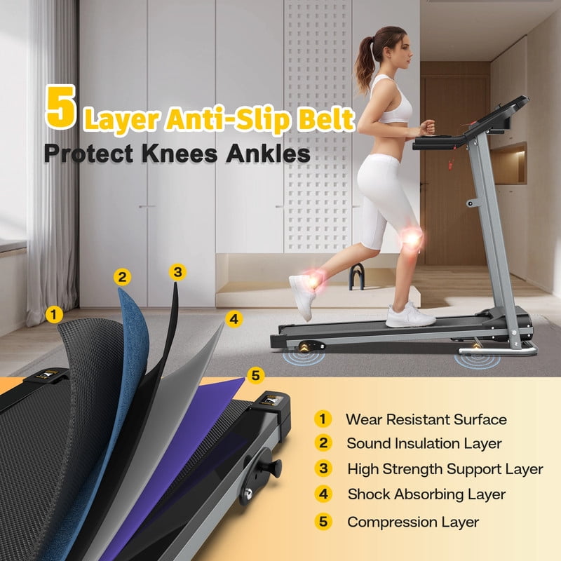 Redliro Folding Treadmill with 2.5HP Quiet Brushless Motor, Compact Running Machine for Home, LCD Display, Heart Rate Monitor, 265LBS Capacity
