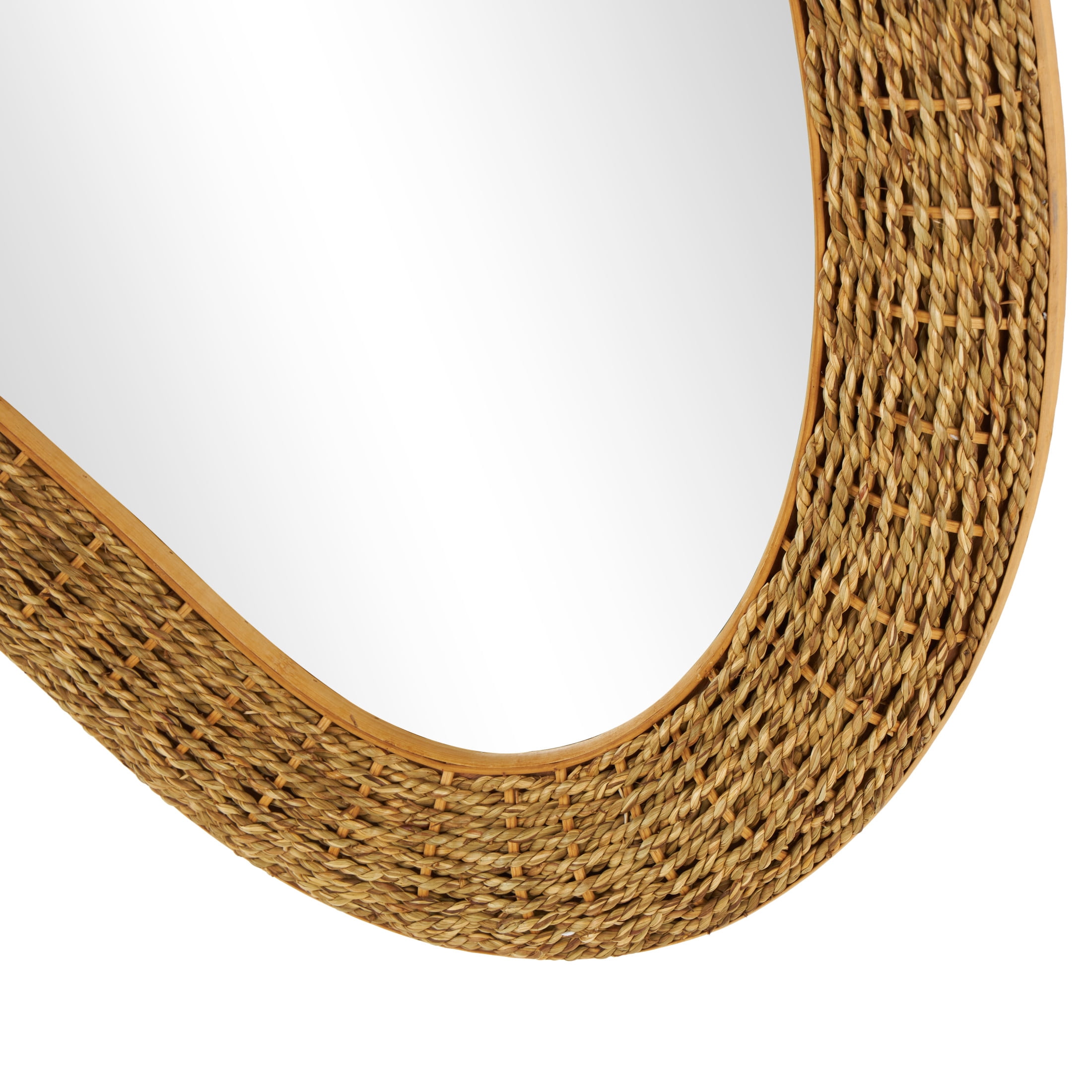 DecMode 28" x 52" Brown Handmade Woven Oval Abstract Wall Mirror