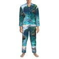 thumbnail image 3 of Uemuo Tropical Paradise Window View Pattern 2-Piece Loungewear Set - Men’s Soft Sleepwear, Cozy Winter PJs, Comfy Sleep Set-Small, 3 of 7