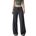 thumbnail image 2 of PNTUTB Women's Fashion Solid Color Drapey Elastic Waist Drawstring Casual Relaxed Comfortable Wide Leg Pants, 2 of 6