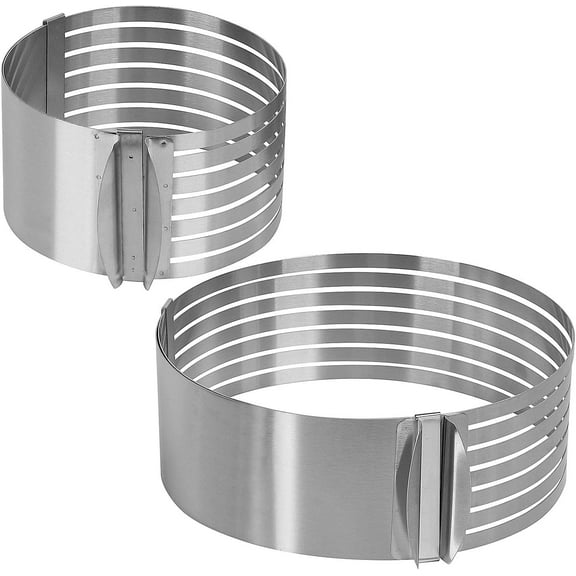 ABCISI Layer Cake Slicer Set of 2, Stainless Steel Adjustable 7 Layered Bread Cutter Ring with Respective Diameter of 6-8 Inch and 9-12 Inch, Cake Ring Molds for Baking, Cutting and Slicing Cakes