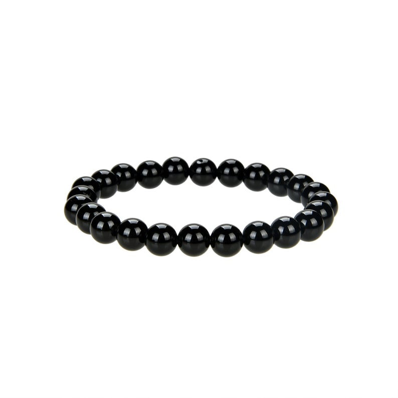 handmade beaded bracelet Black onyx matte finish metal bead stretch bracelet