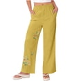 thumbnail image 5 of Pants for Women Yellow Ladies Spring And Summer Loose Trendy Casual Embroidered Cotton And Linen Pants Pants XXL, 5 of 6