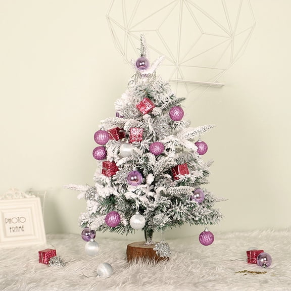 Christmas Tree Decorations,Snowflake Flocked Mini Christmas Tree, Burlap Base Tabletop Tree Decoration for Indoor Holiday, Small Artificial Christmas Tree for Desk Home Party Display,18inch,Purple
