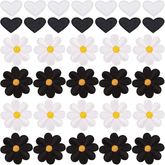 60pcs 4 style Sunflower & Love Heart Shape Computerized Embroidery Cloth Iron on/Sew on Patches Costume Accessories Appliques Mixed color 20~40x26~40x1~1.5mm 15pcs/style