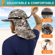 SUN CUBE Sun Hat for Men, Wide Brim Fishing Hat Neck Flap Cover Men Women, Hiking Safari, UV Sun Protection Summer Gardening Beach Camping UPF 50+, Camo Gray