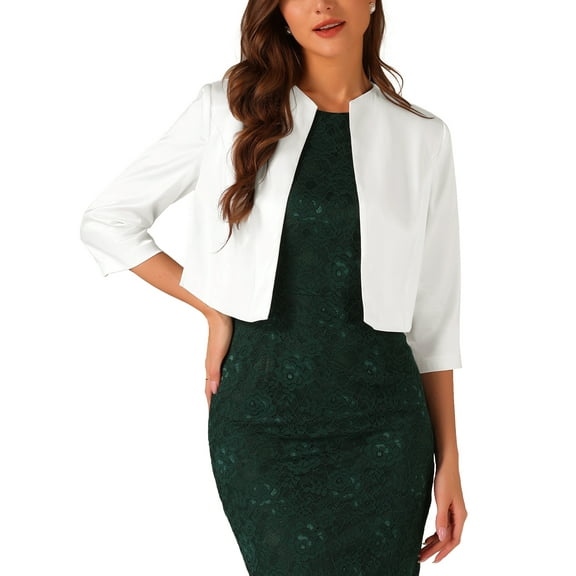 INSPIRE CHIC Cropped Blazer for Women Open Front Lapel Collar Business Office Casual Short Suit Jacket Cardigan Outerwear L White