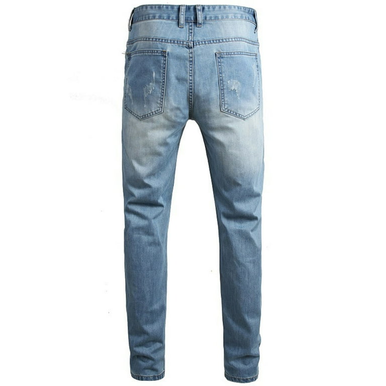 Edvintorg Men's Blue Slim Fit Jeans Stretch Destroyed Ripped