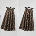 thumbnail image 5 of comerut Fall Winter Women Skirt High Elastic Waist Plaid Print Color Matching A-line Big Swing Thick Warm Soft Shirring Mid-calf Length Midi Skirt, 5 of 7
