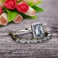 thumbnail image 3 of 1.75 carat Classic Emerald Cut 10k White Gold, Art Deco Milgrain Bridal Aquamarine Wedding Diamond Ring Set, 3 of 5