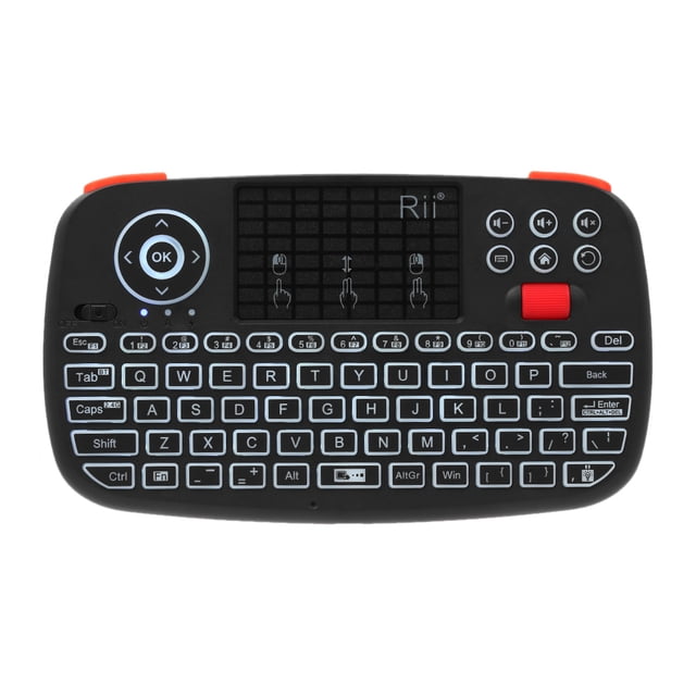 Teclado Rii i4 Mini teclado inalámbrico Bluetooth y 2.4GHz Modos duales Ratón de mano Retroiluminado Ratón Touchpad Control remoto Compatible con Windows / Android Rii Teclado