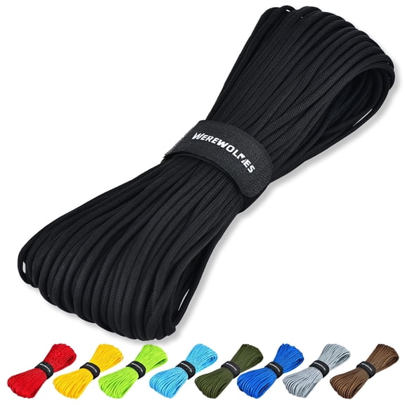 7 Strand Type III Parachute Cord, 4mm 100ft 200ft Nylon Rope for Survival Bracelets, DIY Crafts, Camping Gear, Emergency Preparedness (Black, 100 ft)