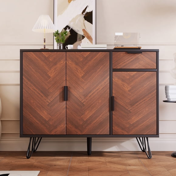 Buffet Cabinet with Storage, Black Small Accent Cabinet with Drawer & Doors, Mid Century Modern Sideboard for Entryway, Hallway, Dining Room, Office