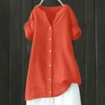 thumbnail image 2 of Camisa de lino para mujer: talla grande, manga corta, cuello en V, color liso, 2 of 4