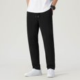 thumbnail image 2 of HOOMEUMY Men's Pants Straight Leg Drawstring Elastic Waist Trousers Comfy Sport Pants Loose Fit Jogging Bottoms Black XL, 2 of 9