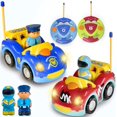 thumbnail image 1 of Coche de policía de dibujos animados con mando a distancia y coche de carreras, juguetes de control de radio RC para niños pequeños y niños, paquete de 2 coches en diferentes frecuencias para que dos jugadores puedan jugar juntos Zhivalor CZWJ-ZC47-2, 1 of 5