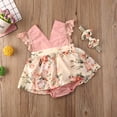 thumbnail image 6 of Douhoow Baby Girl Romper Sleeveless Lace Bodysuit Infant Girl SummerFloral Jumpsuit with Headband, 6 of 9