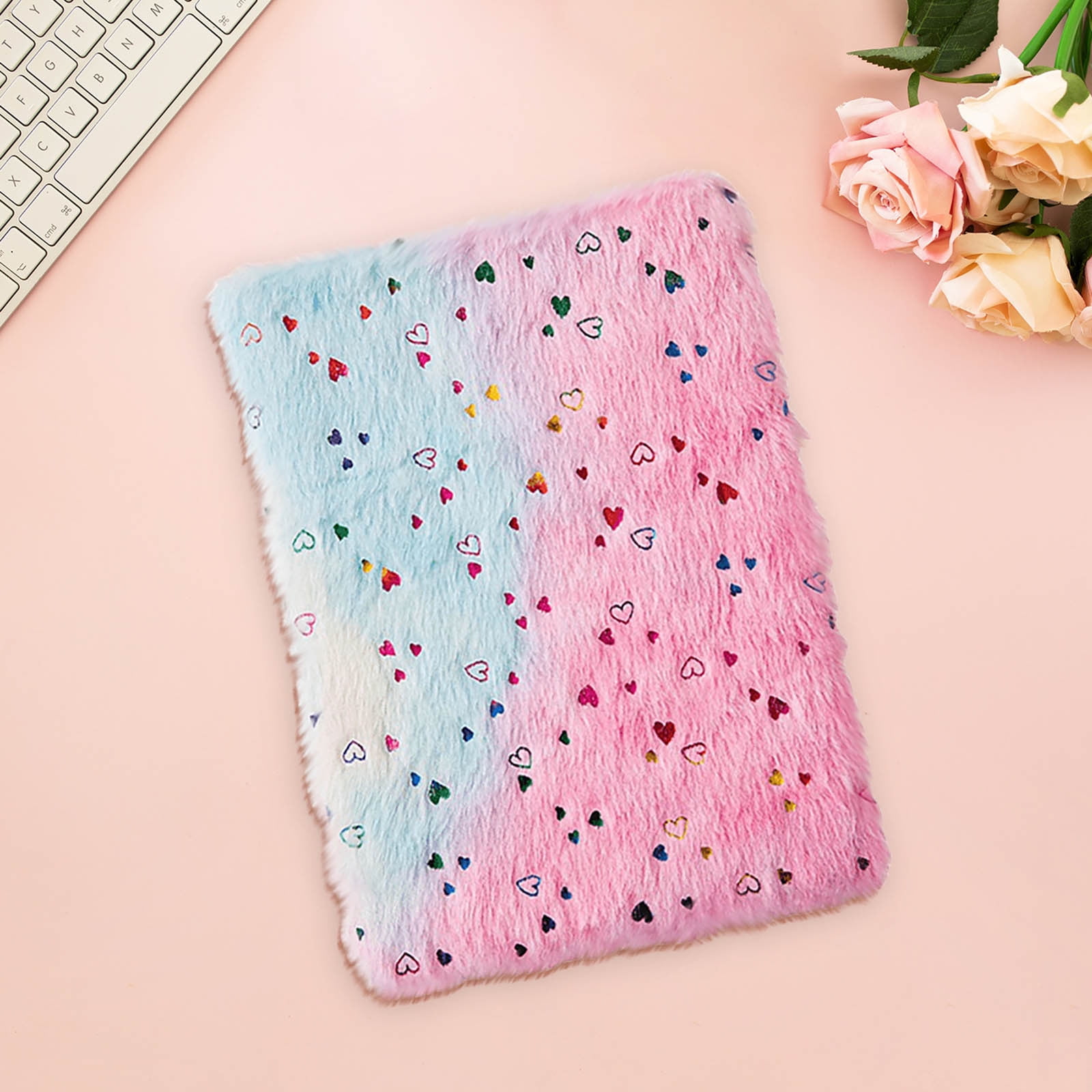 Fluffy Notebook, A5 Notebook Fuzzy Journal Cute Plush Covered Diary Notepad Gradient Colored Writing Drawing Note Taking80 Pages