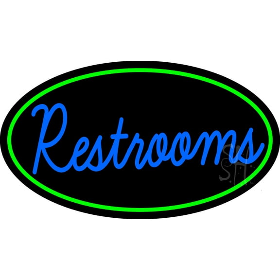 Cursive Restrooms Oval With Green Border LED Neon Sign 20 x 37 - inches, Clear Edge Cut Acrylic Backing, with Dimmer - Bright and Premium built indoor LED Neon Sign for Bar decor.