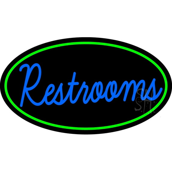 Cursive Restrooms Oval With Green Border LED Neon Sign 20 x 37 - inches, Clear Edge Cut Acrylic Backing, with Dimmer - Bright and Premium built indoor LED Neon Sign for Bar decor.